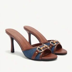 Denim & Brown Slip On Heels